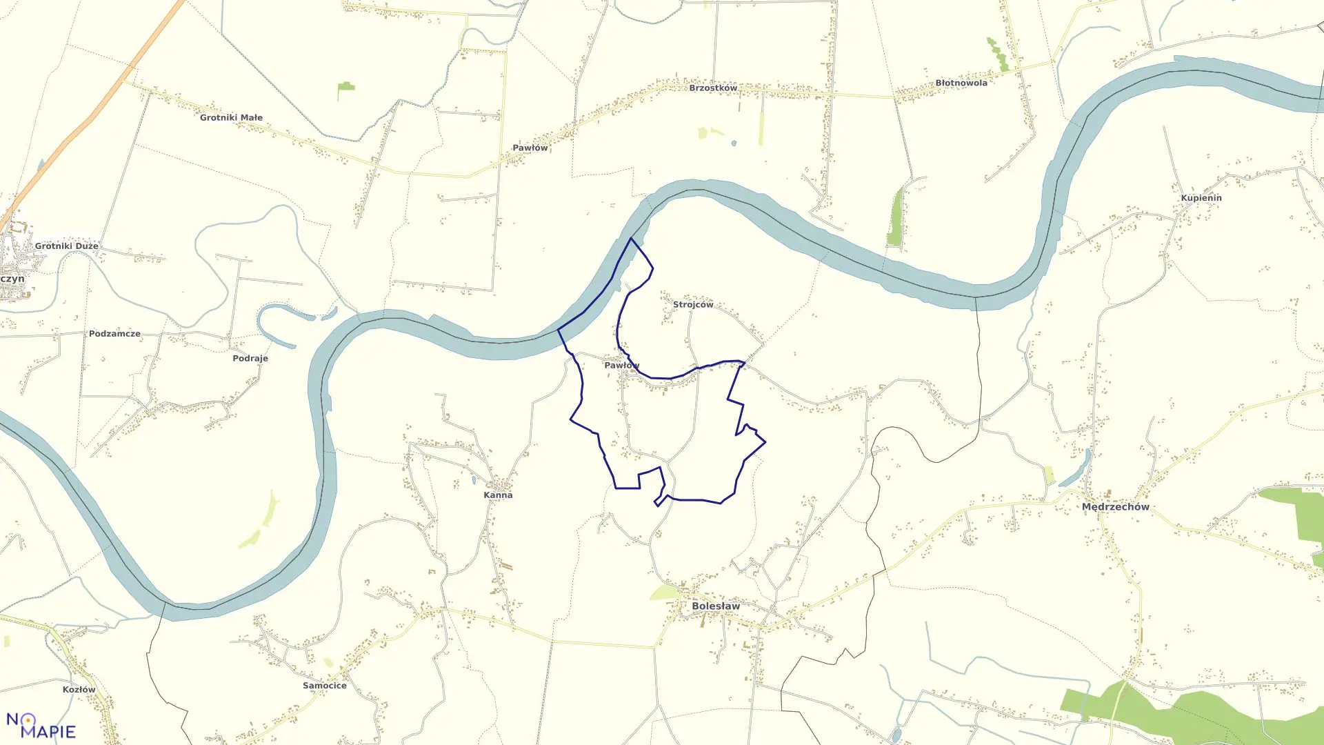 Mapa obrębu Pawłów w gminie Bolesław