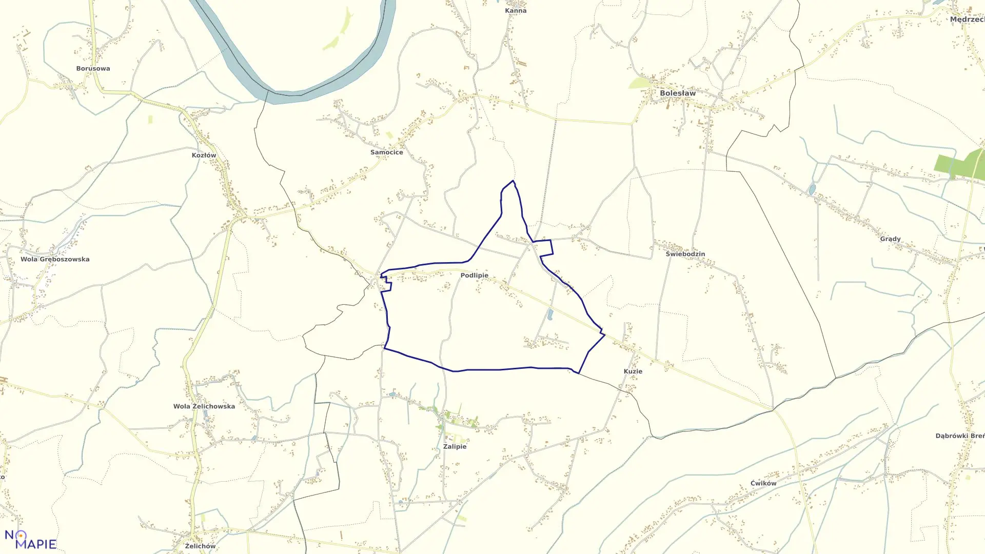 Mapa obrębu Podlipie w gminie Bolesław