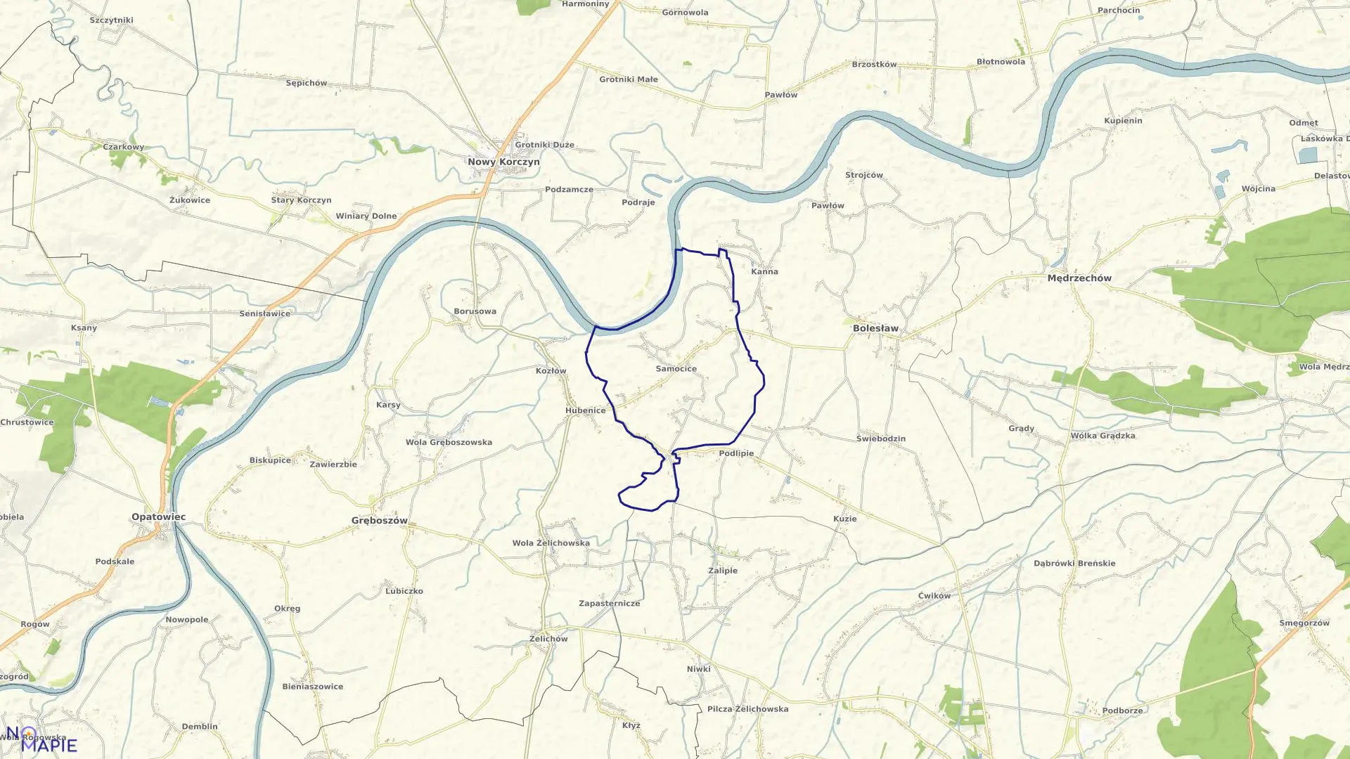 Mapa obrębu Samocice w gminie Bolesław