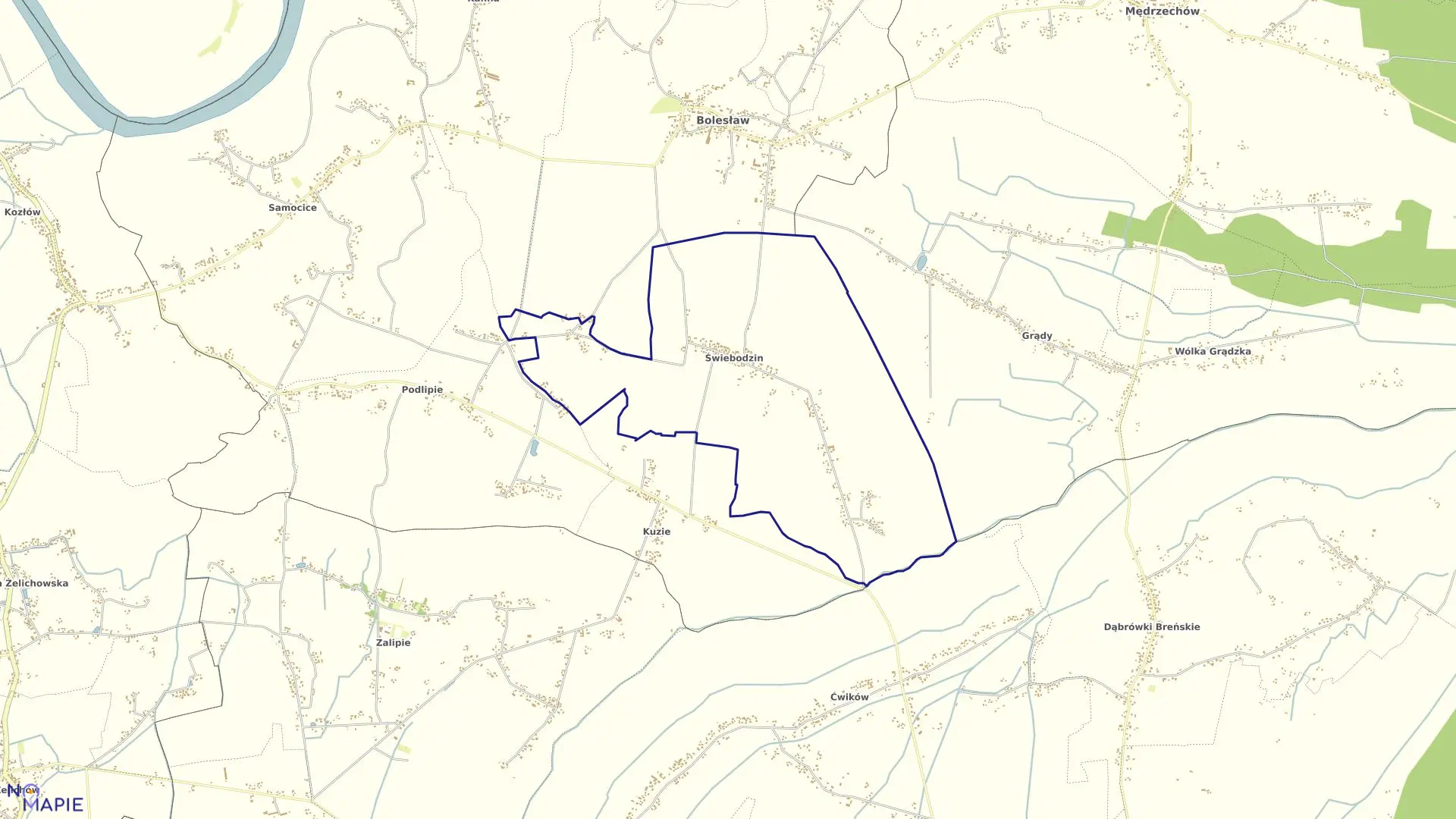 Mapa obrębu Świebodzin w gminie Bolesław