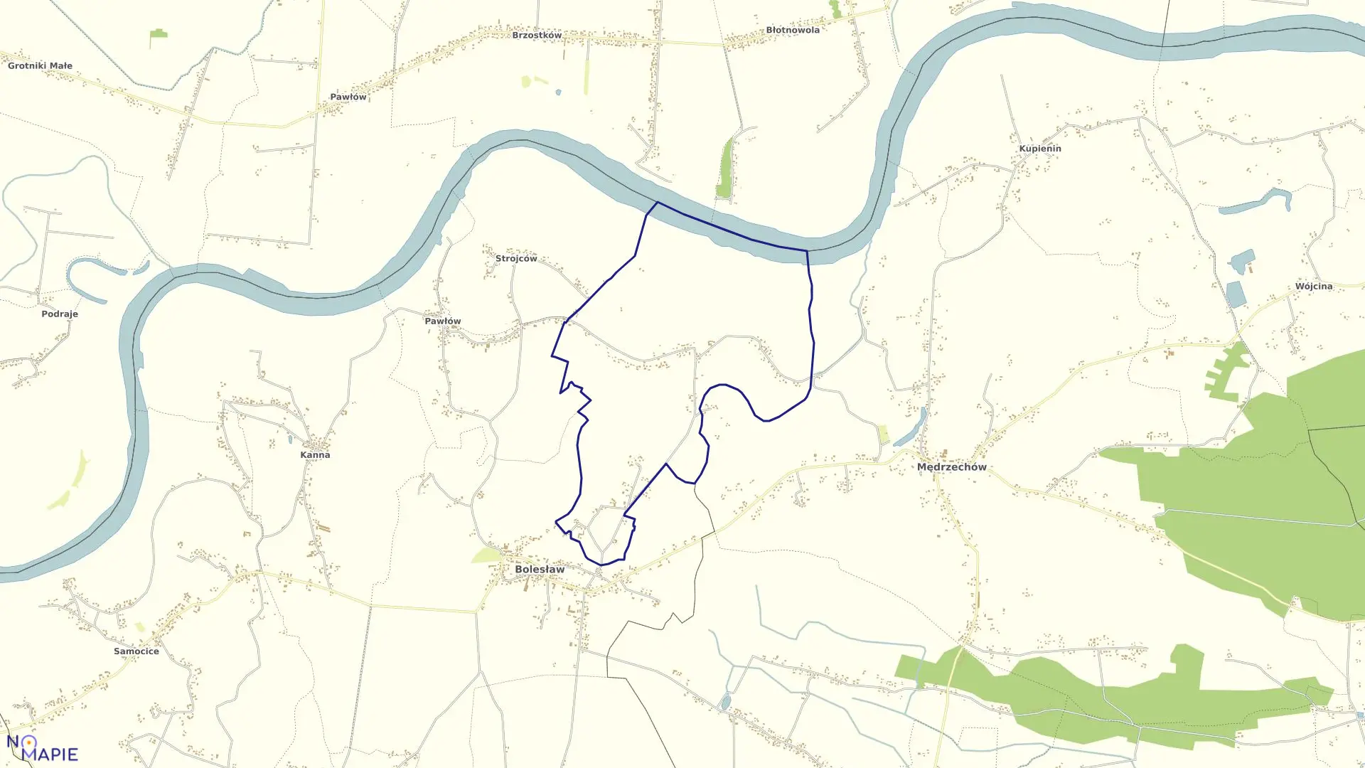 Mapa obrębu Tonia w gminie Bolesław
